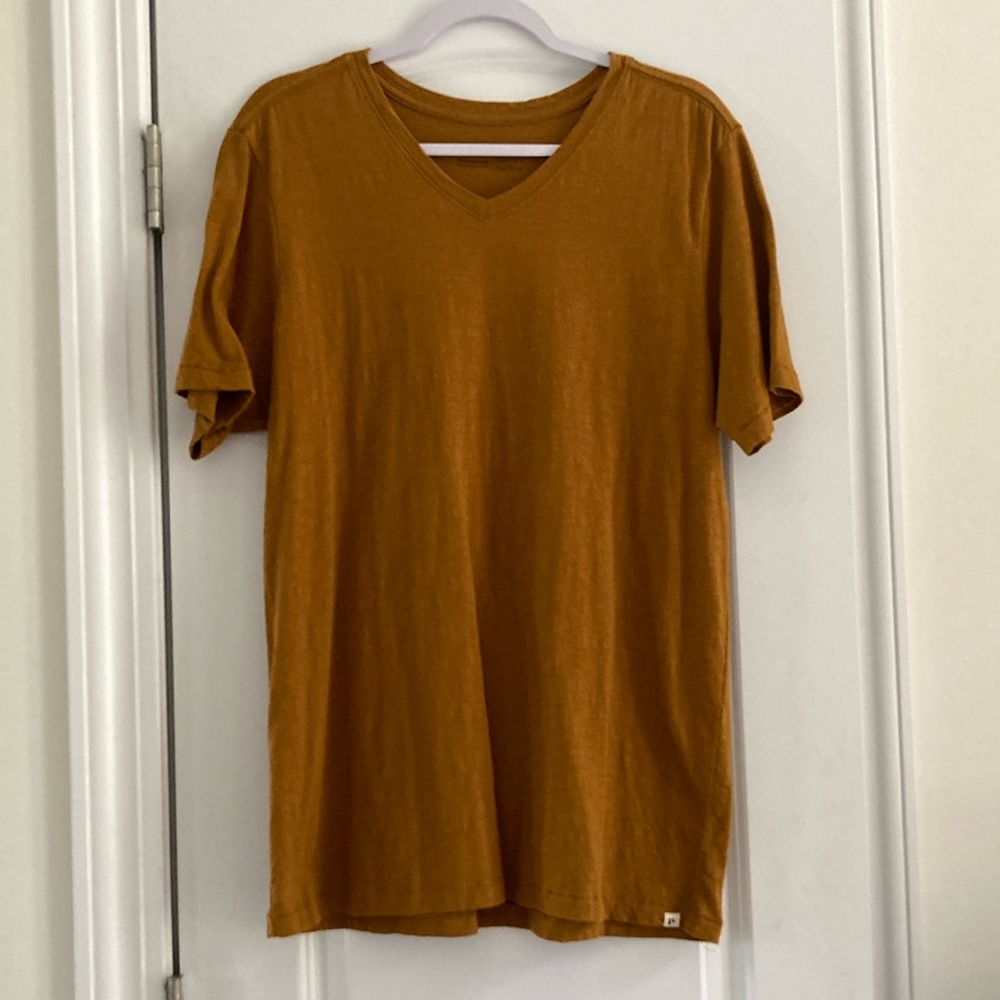 Pact Organic Slub Cotton Golden Brown V Neck Tee Large